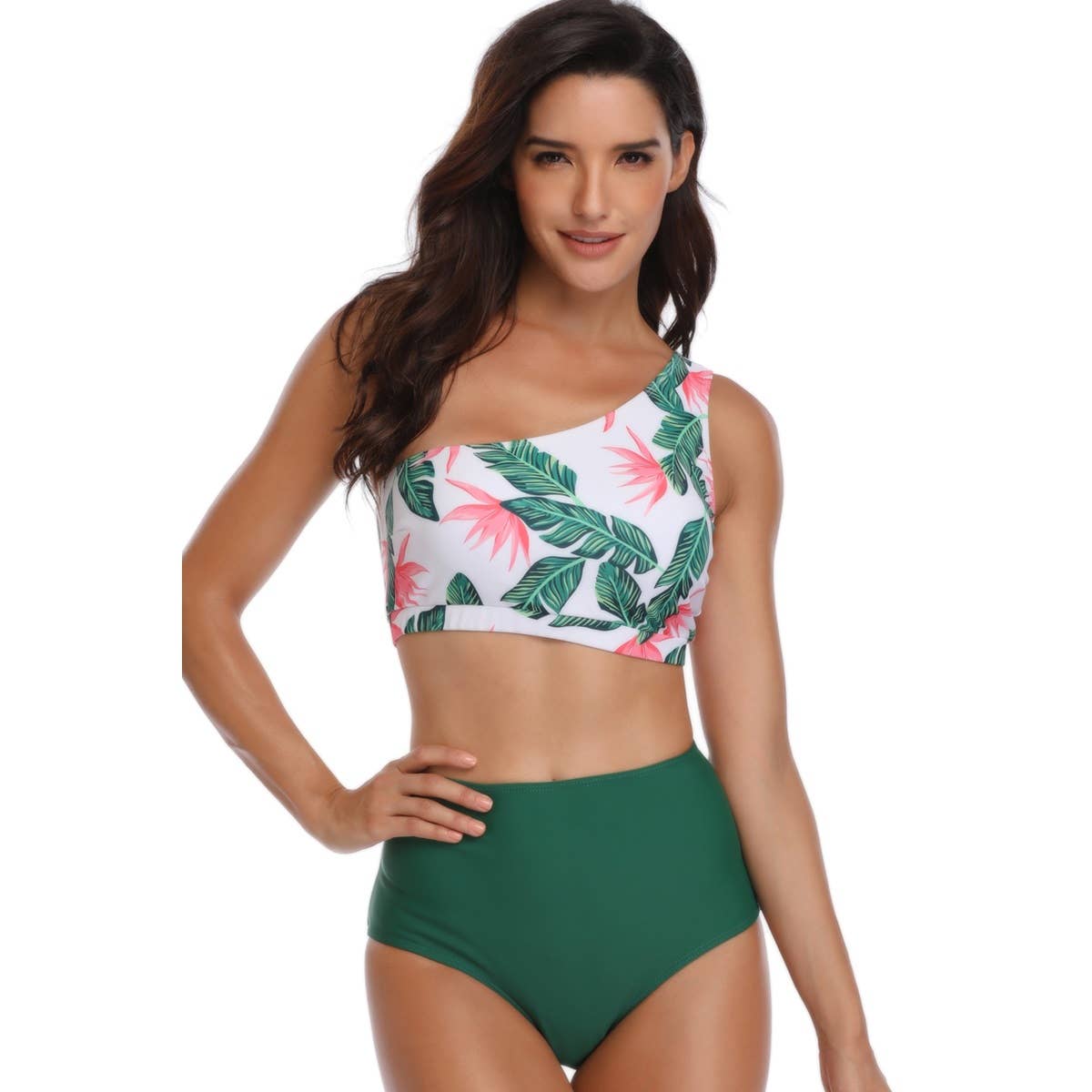 Two Pieces One Shoulder Printed Swimsuit - MVTFASHION.COM