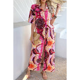 Two Pieces Printed Button Down Wide Leg Sets - MVTFASHION.COM