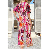 Two Pieces Printed Button Down Wide Leg Sets - MVTFASHION.COM