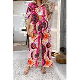 Two Pieces Printed Button Down Wide Leg Sets - MVTFASHION.COM