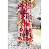 Two Pieces Printed Button Down Wide Leg Sets - MVTFASHION.COM
