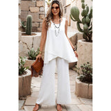 Two Pieces Round Neck Asymmetric Hem Wide Leg Sets - MVTFASHION.COM