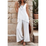 Two Pieces Round Neck Asymmetric Hem Wide Leg Sets - MVTFASHION.COM