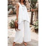Two Pieces Round Neck Asymmetric Hem Wide Leg Sets - MVTFASHION.COM