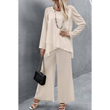 Two Pieces Round Neck Asymmetry Hem Wide Leg Set - MVTFASHION.COM