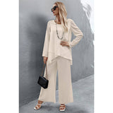 Two Pieces Round Neck Asymmetry Hem Wide Leg Set - MVTFASHION.COM