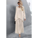 Two Pieces Round Neck Asymmetry Hem Wide Leg Set - MVTFASHION.COM