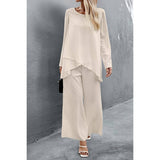 Two Pieces Round Neck Asymmetry Hem Wide Leg Set - MVTFASHION.COM