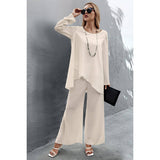 Two Pieces Round Neck Asymmetry Hem Wide Leg Set - MVTFASHION.COM