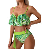 Two Pieces Ruffle Open Back Belt Trim Swimsuit - MVTFASHION.COM