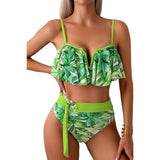 Two Pieces Ruffle Open Back Belt Trim Swimsuit - MVTFASHION.COM