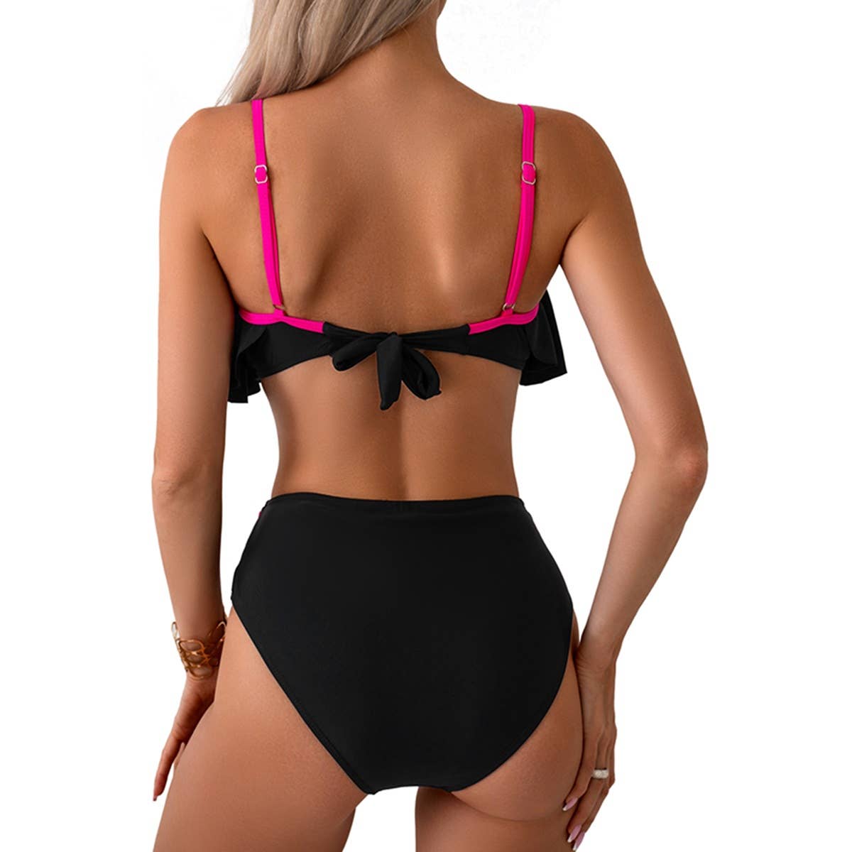 Two Pieces Ruffle Open Back Belt Trim Swimsuit - MVTFASHION.COM