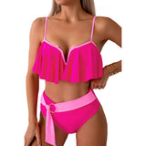 Two Pieces Ruffle Open Back Belt Trim Swimsuit - MVTFASHION.COM