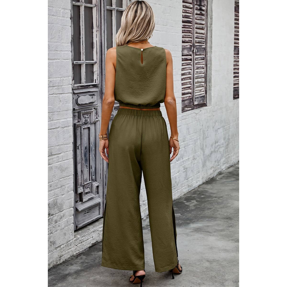 Two Pieces Side Open Pockets Sleeveless Sets - MVTFASHION.COM