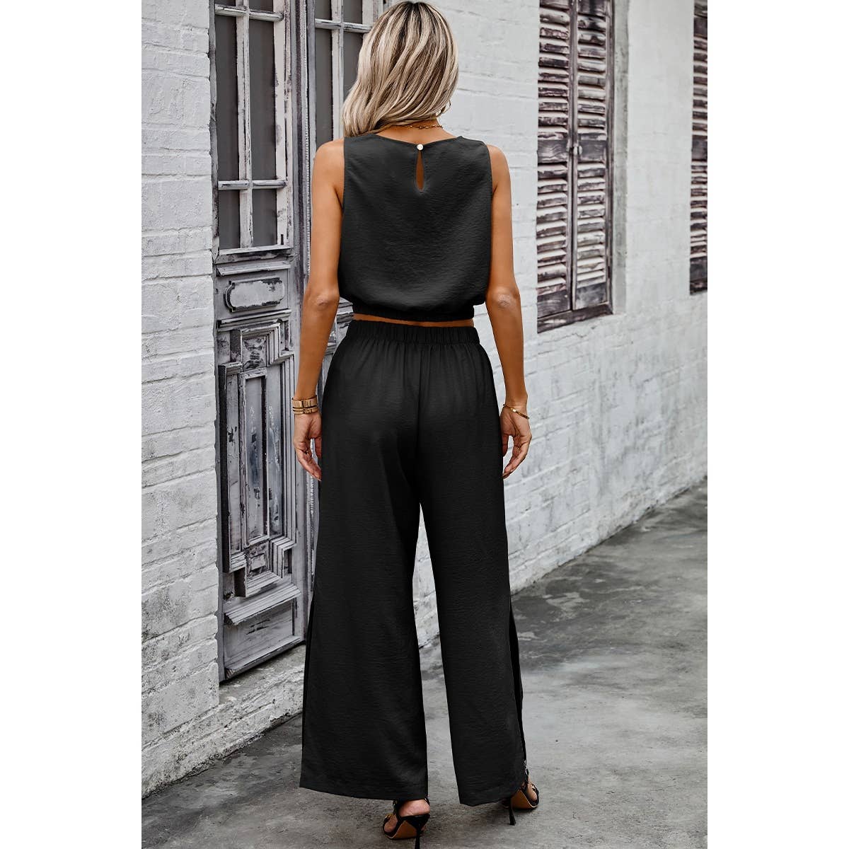 Two Pieces Side Open Pockets Sleeveless Sets - MVTFASHION.COM