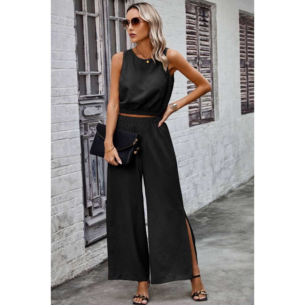 Two Pieces Side Open Pockets Sleeveless Sets - MVTFASHION.COM