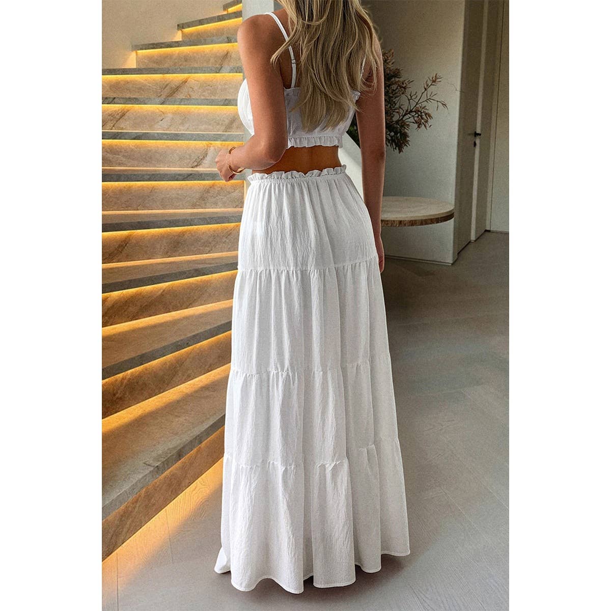 Two Pieces Sleeveless Tank Top And Maxi Skirt Set - MVTFASHION.COM