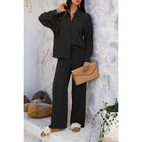 Two Pieces Solid Button Down Blouse Pant Sets - MVTFASHION.COM