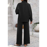 Two Pieces Solid Button Down Blouse Pant Sets - MVTFASHION.COM