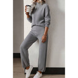 Two Pieces Solid Collar Knit Sweater Pant Set - MVTFASHION.COM