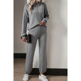 Two Pieces Solid Collar Knit Sweater Pant Set - MVTFASHION.COM