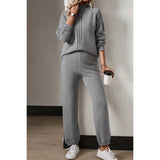 Two Pieces Solid Collar Knit Sweater Pant Set - MVTFASHION.COM