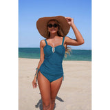 Two Pieces Solid Drawstring Padded Tankini Sets - MVTFASHION.COM
