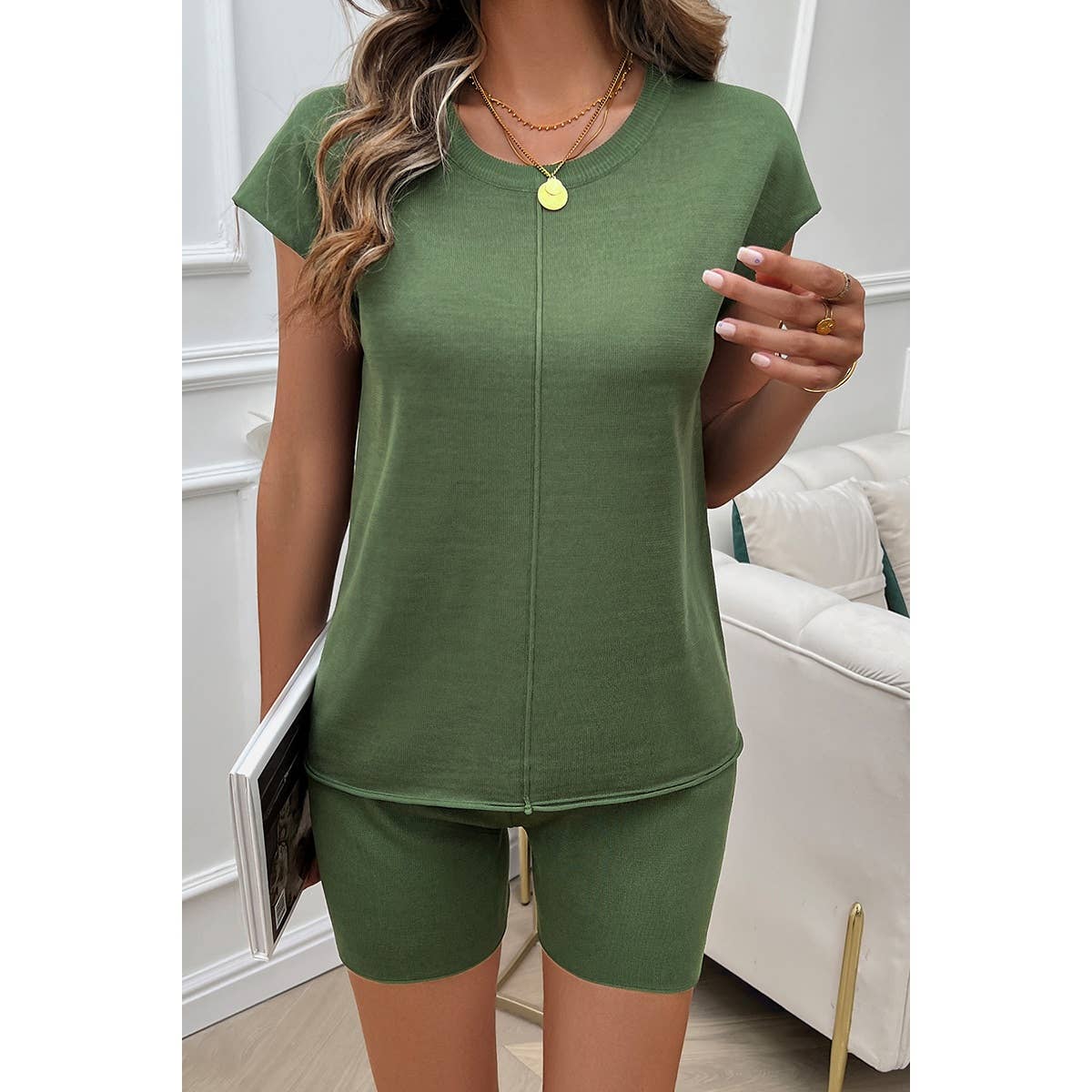 Two Pieces Solid Round Neck Cap Sleeve Loose Set - MVTFASHION.COM