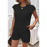 Two Pieces Solid Round Neck Cap Sleeve Loose Set - MVTFASHION.COM