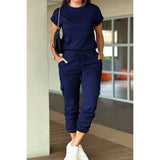 Two Pieces Solid Round Neck Shirt Drawstring Pants - MVTFASHION.COM