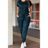 Two Pieces Solid Round Neck Shirt Drawstring Pants - MVTFASHION.COM