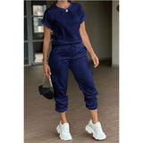 Two Pieces Solid Round Neck Shirt Drawstring Pants - MVTFASHION.COM