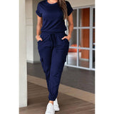 Two Pieces Solid Round Neck Shirt Drawstring Pants - MVTFASHION.COM