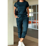 Two Pieces Solid Round Neck Shirt Drawstring Pants - MVTFASHION.COM