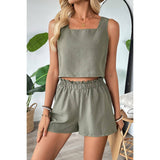 Two Pieces Solid Square Neck Elastic Waist Sets - MVTFASHION.COM