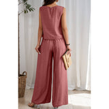Two Pieces Solid Tank Wide Leg Pants Set - MVTFASHION.COM