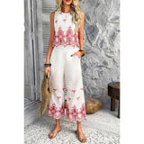 Twp Pieces Tile Inspired Embroidery Sleeveless Sets - MVTFASHION.COM