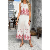 Twp Pieces Tile Inspired Embroidery Sleeveless Sets - MVTFASHION.COM