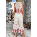 Twp Pieces Tile Inspired Embroidery Sleeveless Sets - MVTFASHION.COM