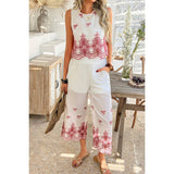 Twp Pieces Tile Inspired Embroidery Sleeveless Sets - MVTFASHION.COM