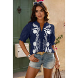 V Neck Boho Puff Short Sleeve Button Down Shirt - MVTFASHION.COM