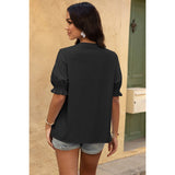 V Neck Boho Puff Short Sleeve Button Down Shirt - MVTFASHION.COM