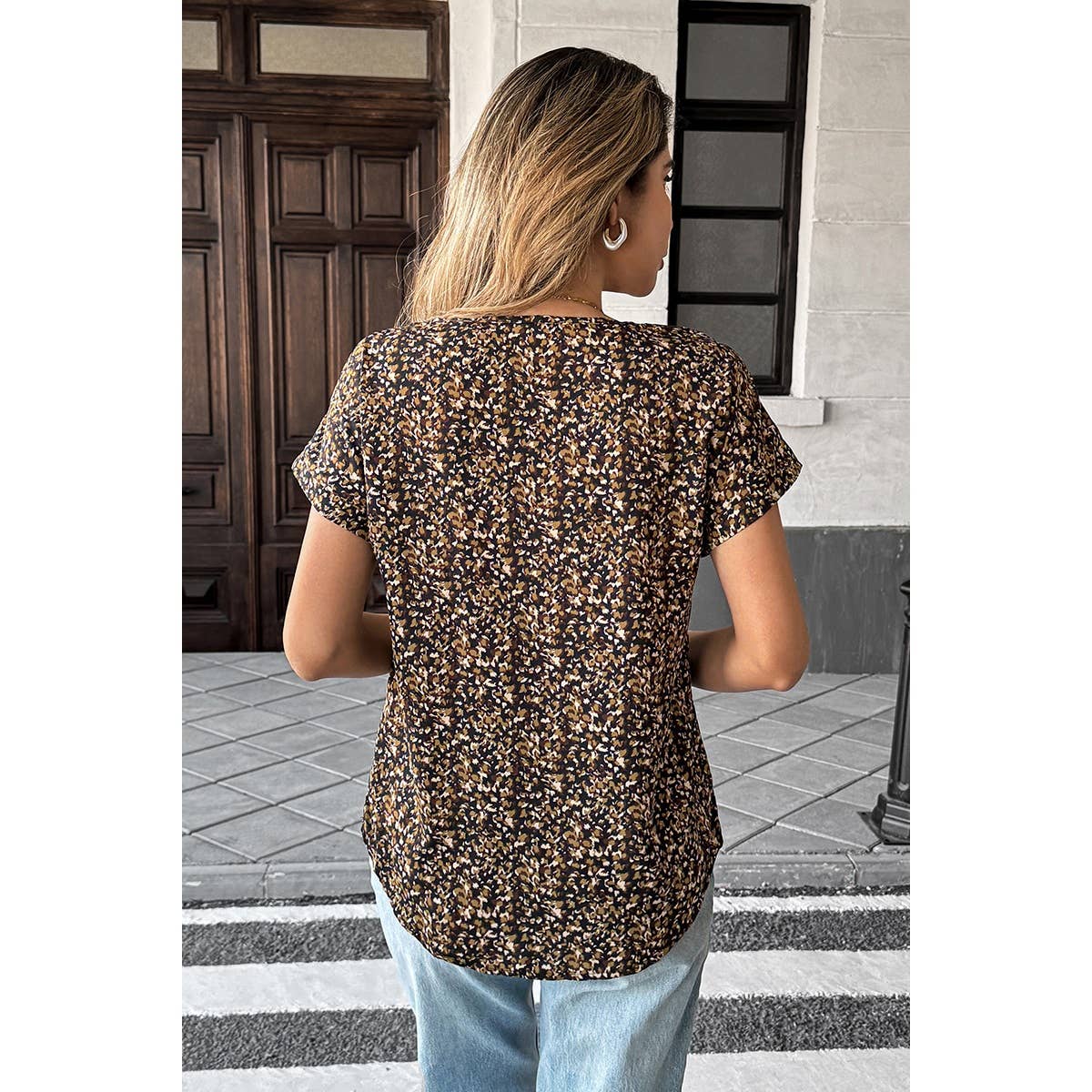 V Neck Floral Print Extended Sleeves Top - MVTFASHION.COM