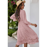 V Neck Floral Ruffle Midi Dress - MVTFASHION.COM