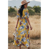V Neck Floral Short Sleeve Dress - MVTFASHION.COM