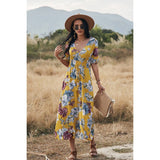 V Neck Floral Short Sleeve Dress - MVTFASHION.COM