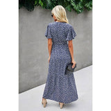 V Neck Floral Short Sleeve Dress - MVTFASHION.COM