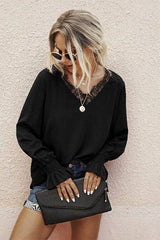 V NECK LACE LONG SLEEVES TOP - MVTFASHION.COM