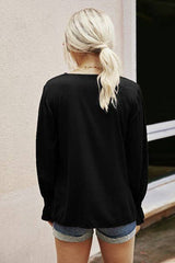 V NECK LACE LONG SLEEVES TOP - MVTFASHION.COM