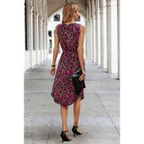 V Neck Leopard Button Elastic Waist Sleeveless Dress - MVTFASHION.COM